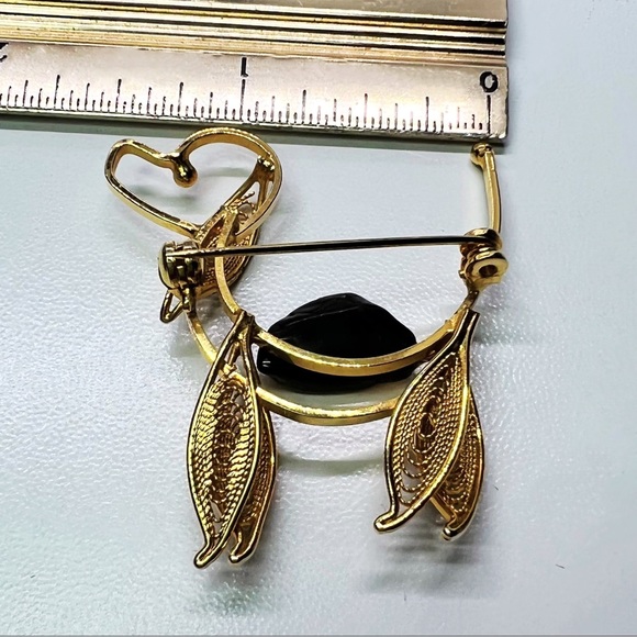 Doggie Filigree Black Nephrite Figural Pin/Brooch - Picture 5 of 6